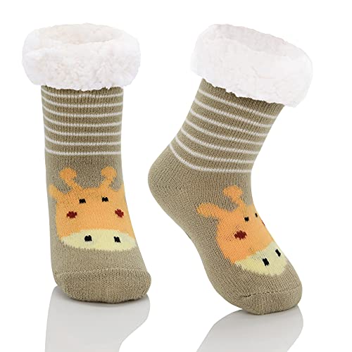 Durio Kindersocken für Mädchen und Jungen Wintersocken Weich Flauschig Warm Dick Kuschelsocken Thermosocken Haussocken Bodensocken für Kinder Braun Tintenfisch A 1-3 Jahre von Durio