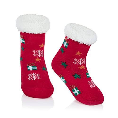 Durio Kindersocken für Mädchen und Jungen Wintersocken Weich Flauschig Warm Dick Kuschelsocken Thermosocken Haussocken Bodensocken für Kinder Rotes Geschenk 1-3 Jahre von Durio