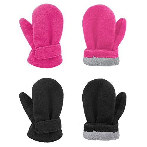 Durio Kleinkind Fäustlinge Kinder Handschuhe Gefütterte Fleece Winterhandschuhe Babyhandschuhe Unisex Mädchen Jungen 2 Paar Schwarz u. Rose 2-4 Jahre von Durio