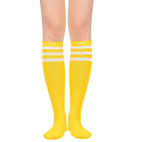 Durio Kniestrümpfe Damen Kniehohe Socken Gestreift Sportsocken Dünn Strümpfe mit Streifen Casual Lange Socken Gelb von Durio