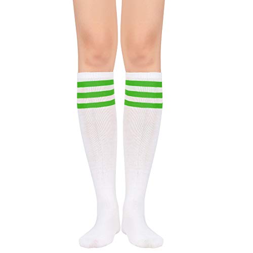 Durio Kniestrümpfe Damen Kniehohe Socken Gestreift Sportsocken Dünn Strümpfe mit Streifen Casual Lange Socken Weiß mit Grün Streifen von Durio