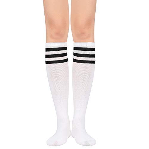 Durio Kniestrümpfe Damen Kniehohe Socken Gestreift Sportsocken Dünn Strümpfe mit Streifen Casual Lange Socken Weiß mit Schwarz Streifen von Durio