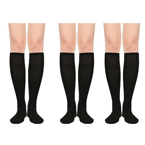 Durio Kniestrümpfe Damen Overknee Socken Lange Strümpfe Überknie Gestreift Socken Kniestrümpfe Karneval Halloween Kostüm Cosplay Kostüm Mädchen Schwarz 3 Paar Einheitsgröße von Durio