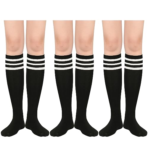 Durio Kniestrümpfe Damen Overknee Socken Lange Strümpfe Überknie Gestreift Socken Kniestrümpfe Karneval Halloween Kostüm Cosplay Kostüm Mädchen Schwarz und Weiß Streifen 3 Paar Einheitsgröße von Durio