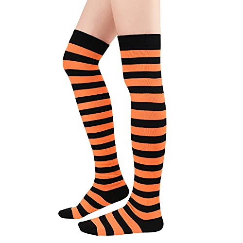 Durio Kniestrümpfe Damen Über Kniehohe Socken Gestreift Socken Lange Overknee Sock Kostüm Strümpfe Orange u. Schwarz von Durio