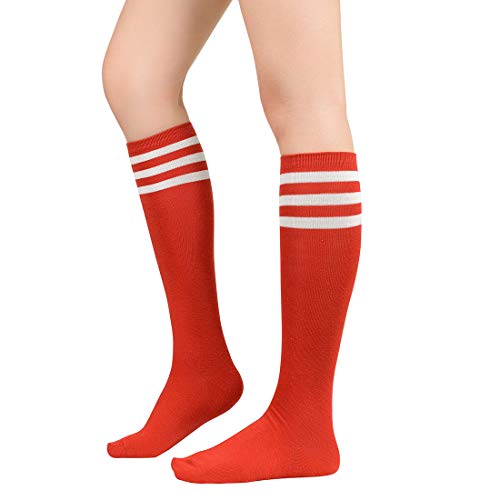 Durio Kniestrümpfe Damen Winter Hohe Socken Thermo Lange Strümpfe Warme Rot Weiße Streifen Einheitsgröße von Durio