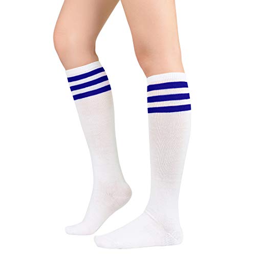 Durio Kniestrümpfe Damen Winter Hohe Socken Thermo Lange Strümpfe Warme Weiße Blaue Streifen Einheitsgröße von Durio