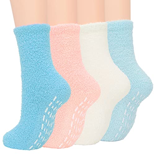 Durio Kuschelsocken Damen Stoppersocken Fuzzy Warm Wintersocken Weich Flauschigsocken 4 Paare A von Durio