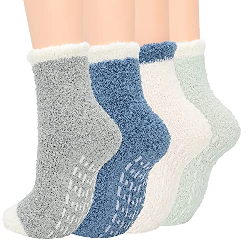 Durio Kuschelsocken Damen Stoppersocken Fuzzy Warm Wintersocken Weich Flauschigsocken 4 Paare C von Durio