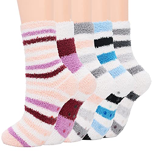 Durio Kuschelsocken Damen Stoppersocken Noppen anti-rutsch Socken Flauschig Wintersocken Weich 5 Paare B von Durio