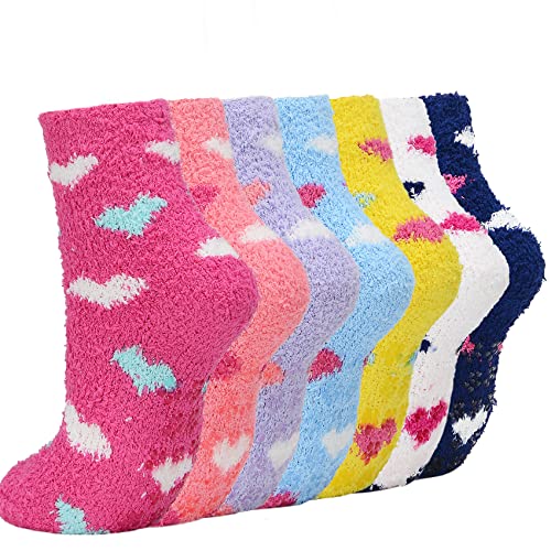 Durio Kuschelsocken Damen Stoppersocken Noppen anti-rutsch Socken Flauschig Wintersocken Weich 7 Paare Herz von Durio