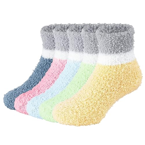 Durio Kuschelsocken Kinder Baby Socken Flauschige Socken Stoppersocken Wollsocken Warm Anti Rutsch Wintersocken 5er Set B 2-4 Jahre (Tag Size M) von Durio