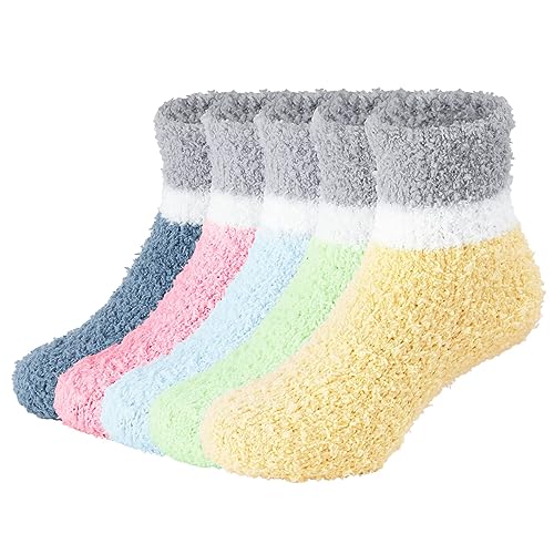 Durio Kuschelsocken Kinder Baby Socken Flauschige Socken Stoppersocken Wollsocken Warm Anti Rutsch Wintersocken 5er Set B 6 Monate-24 Monate (Tag Size S) von Durio