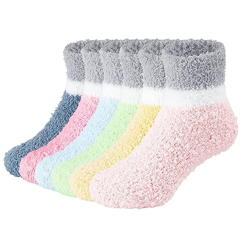 Durio Kuschelsocken Kinder Baby Socken Flauschige Socken Stoppersocken Wollsocken Warm Anti Rutsch Wintersocken 6er Set A 6 Monate-24 Monate (Tag Size S) von Durio