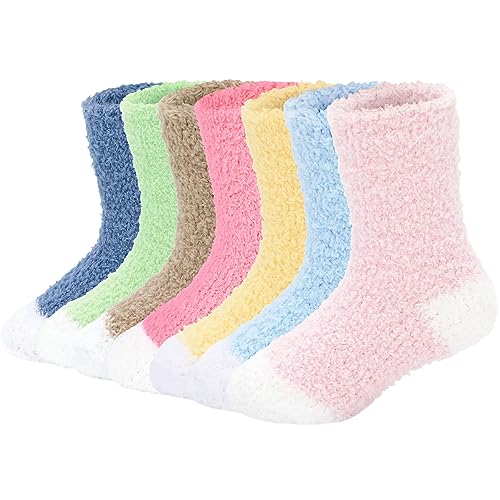 Durio Kuschelsocken Kinder Baby Socken Flauschige Socken Stoppersocken Wollsocken Warm Anti Rutsch Wintersocken 7er Set A 6 Monate-24 Monate (Tag Size S) von Durio