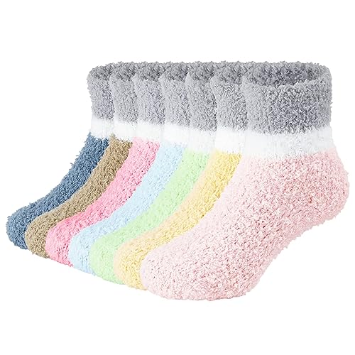 Durio Kuschelsocken Kinder Baby Socken Flauschige Socken Stoppersocken Wollsocken Warm Anti Rutsch Wintersocken 7er Set B 6 Monate-24 Monate (Tag Size S) von Durio