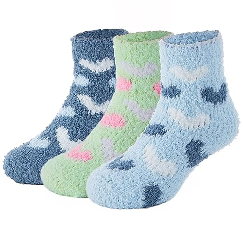 Durio Kuschelsocken Warme Socken Dicke Wintersocken Hausschuhsocken Winter Thermo Flauschige Socken für Kleinkind und Kinder 3er Set E 6 Monate-24 Monate (Tag Size S) von Durio