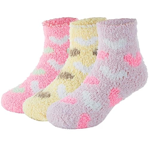 Durio Kuschelsocken Warme Socken Dicke Wintersocken Hausschuhsocken Winter Thermo Flauschige Socken für Kleinkind und Kinder 3er Set F 6 Monate-24 Monate (Tag Size S) von Durio