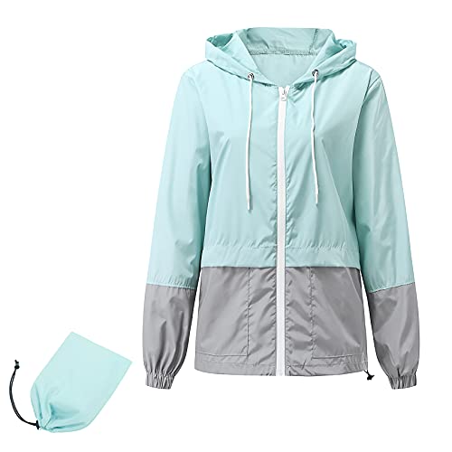 Durio Leicht Regenjacke Damen Wasserdicht Atmungsaktiv Faltbar Windbreaker Mit Kapuze Softshelljacke Fahrradjacke Regencape Blau 2XL von Durio