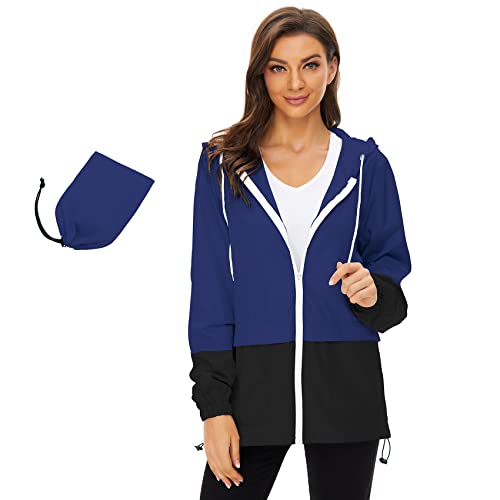 Durio Leicht Regenjacke Damen Wasserdicht Atmungsaktiv Faltbar Windbreaker Mit Kapuze Softshelljacke Fahrradjacke Regencape Marineblau XL von Durio