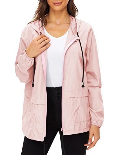 Durio Leicht Regenjacke Damen Wasserdicht Atmungsaktiv Faltbar Windbreaker Mit Kapuze Softshelljacke Fahrradjacke Regencape Rosa B 2XL von Durio