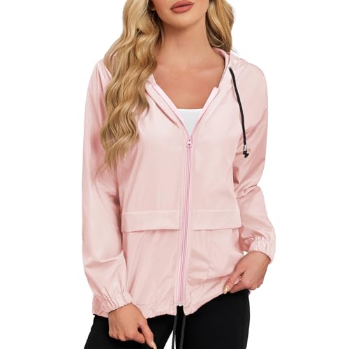 Durio Leicht Regenjacke Damen Wasserdicht Atmungsaktiv Faltbar Windbreaker Mit Kapuze Softshelljacke Fahrradjacke Regencape Rosa B L von Durio