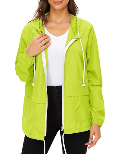 Durio Leicht Regenjacke Damen Wasserdicht Atmungsaktiv Faltbar Windbreaker Mit Kapuze Softshelljacke Fahrradjacke Regencape Senfgrün 2XL von Durio