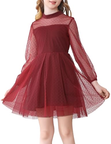 Durio Mädchenkleid A Line Festliches Kleid mit Laternenärmel aus Mesh Halloween Weihnachtskleid Karneval Partykleid 6–11 Jahre von Durio