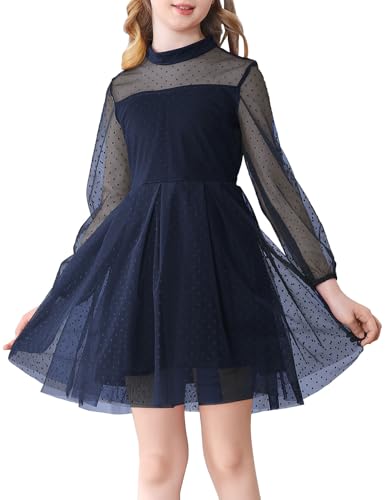 Durio Mädchenkleid A Line Festliches Kleid mit Laternenärmel aus Mesh Halloween Weihnachtskleid Karneval Partykleid 6–11 Jahre von Durio