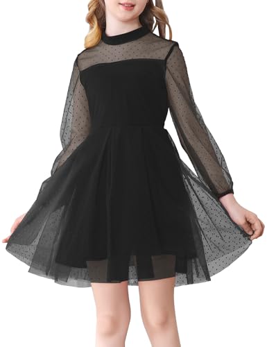Durio Mädchenkleid A Line Festliches Kleid mit Laternenärmel aus Mesh Halloween Weihnachtskleid Karneval Partykleid 6–11 Jahre von Durio
