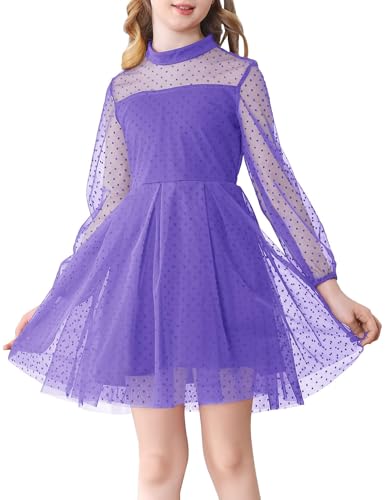 Durio Mädchenkleid A Line Festliches Kleid mit Laternenärmel aus Mesh Halloween Weihnachtskleid Karneval Partykleid 6–11 Jahre von Durio