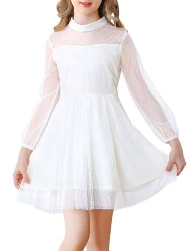 Durio Mädchenkleid A Line Festliches Kleid mit Laternenärmel aus Mesh Halloween Weihnachtskleid Karneval Partykleid 6–11 Jahre von Durio