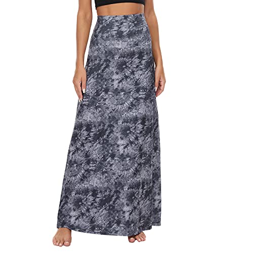 Durio Maxirock Damen Boho Rock Lang Elegant Hohe Taille Elastischer Maxi Rock Grau Tie Dye L von Durio