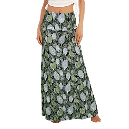 Durio Maxirock Damen Boho Rock Lang Elegant Hohe Taille Elastischer Maxi Rock Grünes Blatt L von Durio