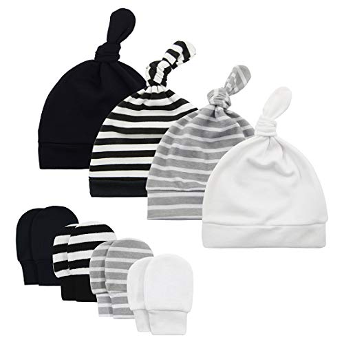 Durio Neugeborenes Babymütze und Handschuhe Set Knoten Beanie Hut Kratzfäustlinge Baby Jungen Mädchen 0-6 Monate 4er Pack Farbmischung C von Durio