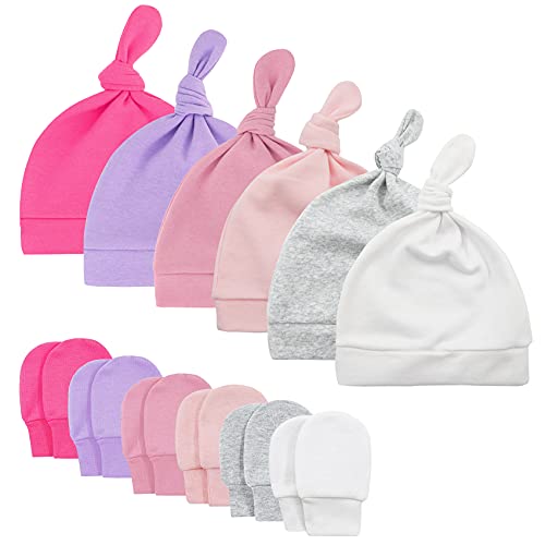 Durio Neugeborenes Babymütze und Handschuhe Set Knoten Beanie Hut Kratzfäustlinge Baby Jungen Mädchen 0-6 Monate 6er Pack Farbmischung B von Durio