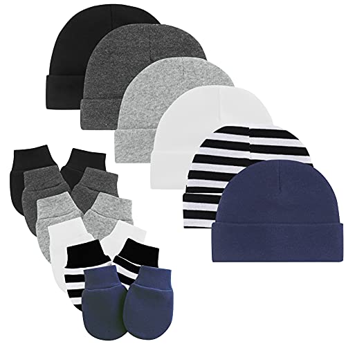 Durio Neugeborenes Babymütze und Handschuhe Set Knoten Beanie Hut Kratzfäustlinge Baby Jungen Mädchen 0-6 Monate 6er Pack Farbmischung C von Durio