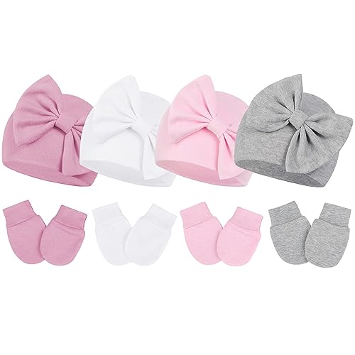 Durio Neugeborenes Babymütze und Handschuhe Set Knoten Beanie Hut Kratzfäustlinge Baby Jungen Mädchen 0-6 Monate von Durio