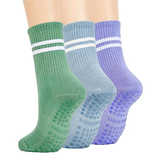 Durio Non-slip Stoppersocken damen - 3-4 Paar Warme Barfuß Socken Sportsocken mit Noppen Yoga Socken Antirutschsocken Erwachsene Pilates Gymnastik Trampolin von Durio