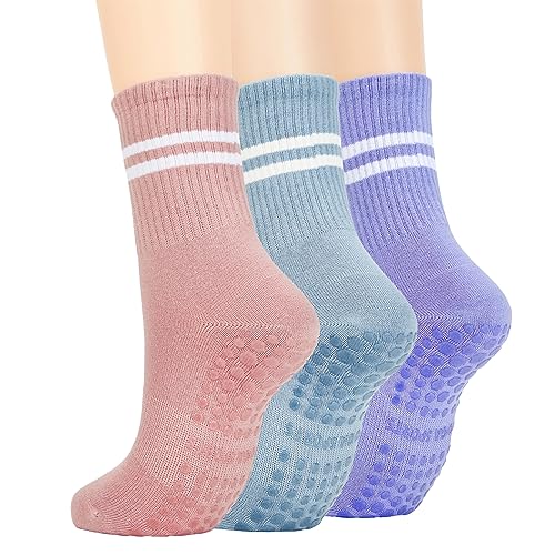 Durio Non-slip Stoppersocken damen - 3-4 Paar Warme Barfuß Socken Sportsocken mit Noppen Yoga Socken Antirutschsocken Erwachsene Pilates Gymnastik Trampolin von Durio