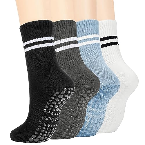 Durio Non-slip Stoppersocken damen - 3-4 Paar Warme Barfuß Socken Sportsocken mit Noppen Yoga Socken Antirutschsocken Erwachsene Pilates Gymnastik Trampolin von Durio