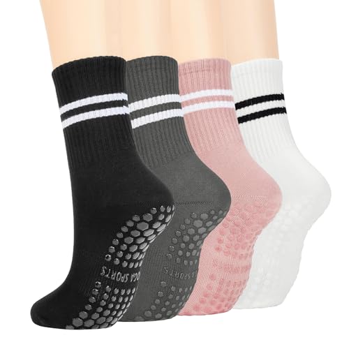 Durio Non-slip Stoppersocken damen - 3-4 Paar Warme Barfuß Socken Sportsocken mit Noppen Yoga Socken Antirutschsocken Erwachsene Pilates Gymnastik Trampolin von Durio