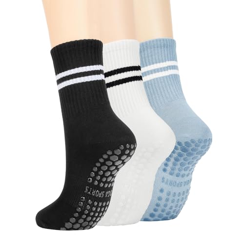 Durio Non-slip Stoppersocken damen - 3-4 Paar Warme Barfuß Socken Sportsocken mit Noppen Yoga Socken Antirutschsocken Erwachsene Pilates Gymnastik Trampolin von Durio