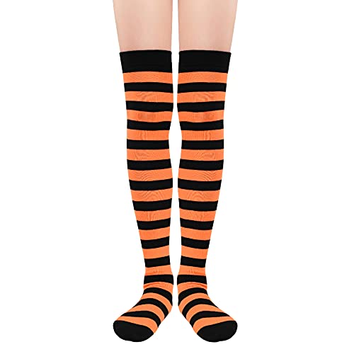 Durio Overknees Strümpfe Damen mit streifen gestreift knee high socks tigh high programmatic Kniestrümpfe für Kostüme Karneval Halloween Strümpfe Orange und Schwarz Streifen von Durio