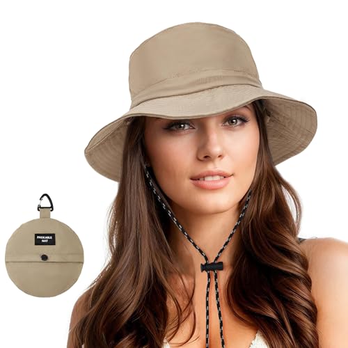 Durio Fischerhut Damen Sonnenhut Regenhut Damen Wasserdicht Herren Anglerhut Bucket Hat Faltbar Tragbar Outdoor Sommerhut Khaki von Durio