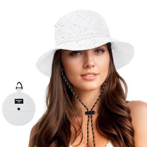 Durio Regenhut Damen Wasserdicht Fischerhut Damen Herren Anglerhut Bucket Hat Sonnenhut Faltbar Tragbar Outdoor Sommerhut Weiß von Durio