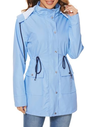 Durio Regenjacke Damen Wasserdicht Atmungsaktiv Regenmantel Damen Lang Leichte Jacke mit Kapuze Schwarz Softshelljacke Geeignet für Outdoor-Sportarten im Frühjahr und Herbst Azur 2XL von Durio