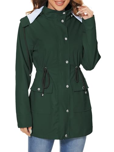 Durio Regenjacke Damen Wasserdicht Atmungsaktiv Regenmantel Damen Lang Leichte Jacke mit Kapuze Schwarz Softshelljacke Geeignet für Outdoor-Sportarten im Frühjahr und Herbst Dunkelgrün M von Durio