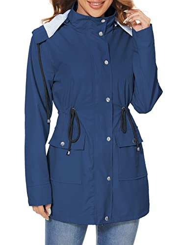 Durio Regenjacke Damen Wasserdicht Atmungsaktiv Regenmantel Damen Lang Leichte Jacke mit Kapuze Schwarz Softshelljacke Geeignet für Outdoor-Sportarten im Frühjahr und Herbst Marineblau M von Durio