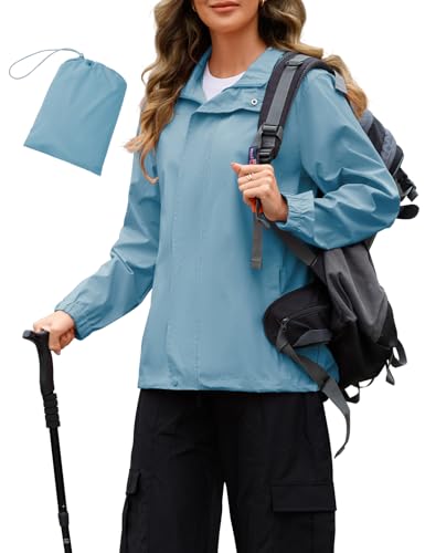 Durio Regenjacke Damen Wasserdicht Faltbar Atmungsaktiv Dünne Regenjacke mit Kapuze Leichte Jacke für Frauen Übergangsjacke Fahrrad Sportjacke 5000mm von Durio
